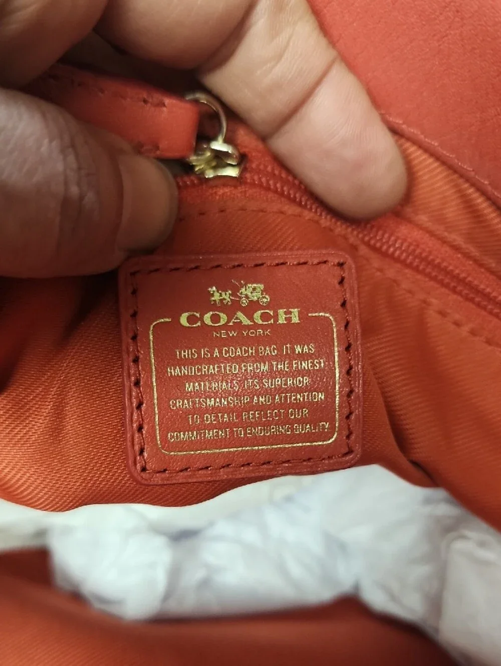 Coach Coral Red Pebbled Leather Tote with Gold Hardware